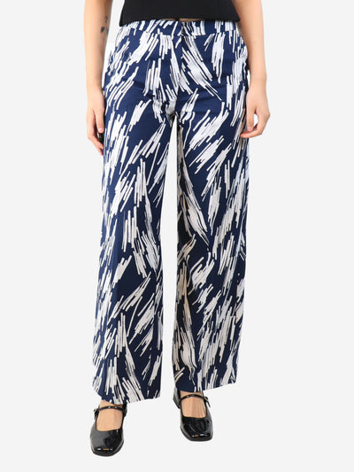 Blue abstract-printed trousers - size UK 10 Trousers Teatum Jones