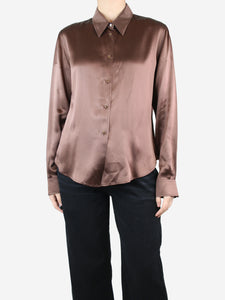 Loro Piana Brown silk satin shirt - size UK 18