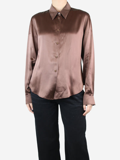 Brown silk satin shirt - size UK 18