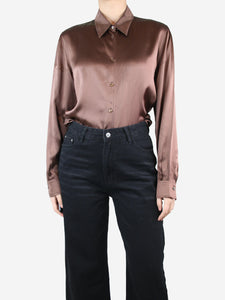 Loro Piana Brown silk satin shirt - size UK 18