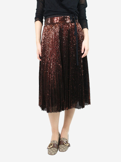 Brown sequin embellished pleated midi skirt - size UK 12 Skirts Dolce & Gabbana 