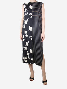 Another Tomorrow Black pinstripe floral Cady midi dress - size UK 10
