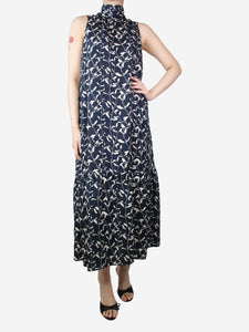 Asceno Navy blue silk sleeveless floral dress - size M