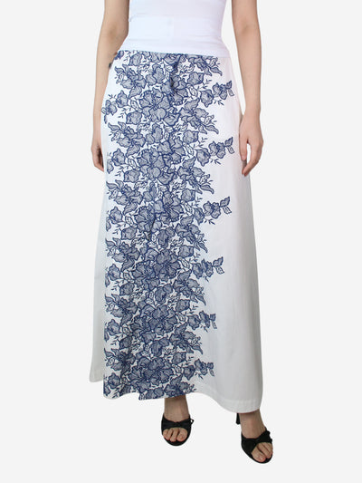 White fortuna floral-embroidered cotton-blend skirt - size UK 6 Skirts Loretta Caponi 