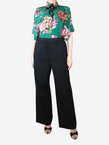 Balenciaga Black elasticated waist wide-leg trousers - size UK 8