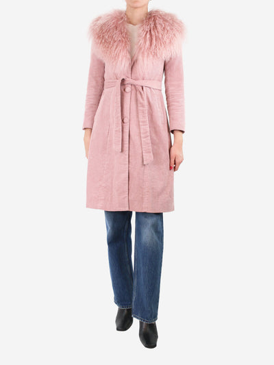Pink dusty Mongolian fur shearling trim coat - size XS Coats & Jackets Charlotte Simone 