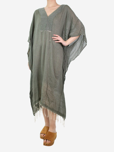 Olive green v-neck cotton kaftan - size One Size Dresses Su 