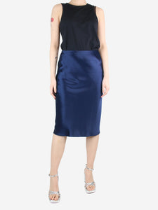 Divine Cashmere Blue silk midi skirt - size UK 10