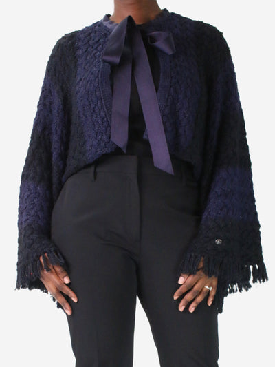 Purple cropped knit striped cardigan - size UK 14 Knitwear Chanel