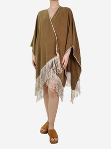 La Troupe Khaki handmade fringed cape - One Size