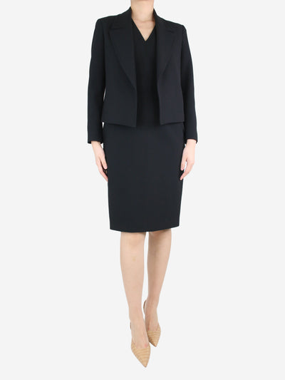 Black sleeveless v-neck dress and jacket set - size UK 10