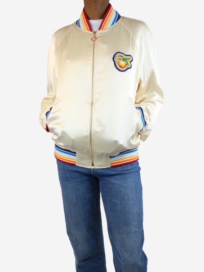 Cream satin patch souvenir jacket - size M