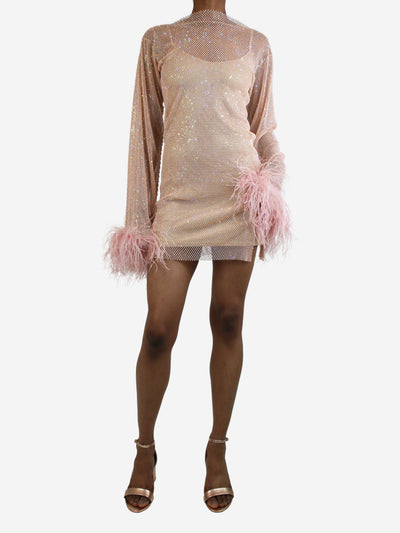 Pink blush feathers embellishment mini dress - size One Size Dresses Santa Brands 
