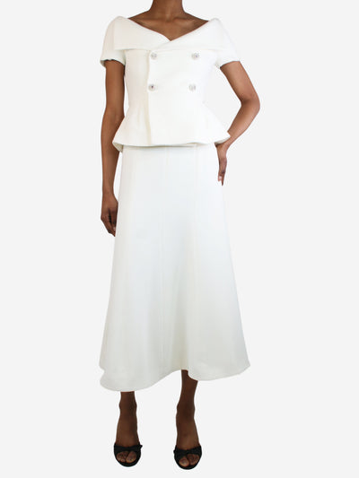 Cream boucle peplum midi dress - size UK 6 Dresses self-portrait 