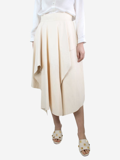 Cream asymmetric drape leather midi skirt - size UK 12