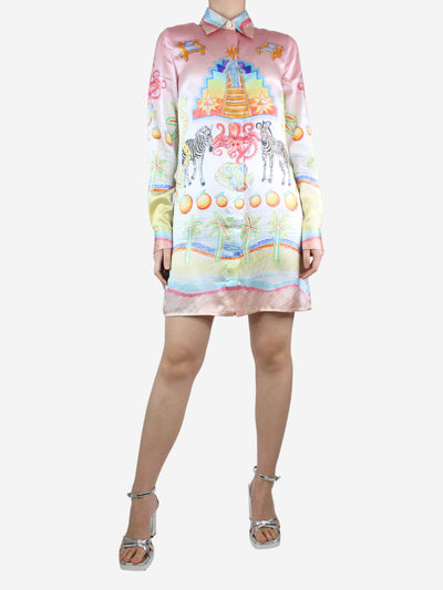 Multicolour silk all-over printed shirt dress - size UK 8