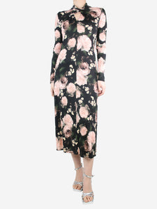 Erdem Black floral printed midi dress - size UK 12