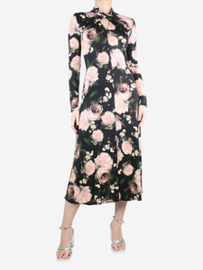 Erdem Black floral printed midi dress - size UK 12