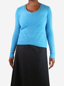 Ralph Lauren Bright blue cable knit v-neck sweater - size M