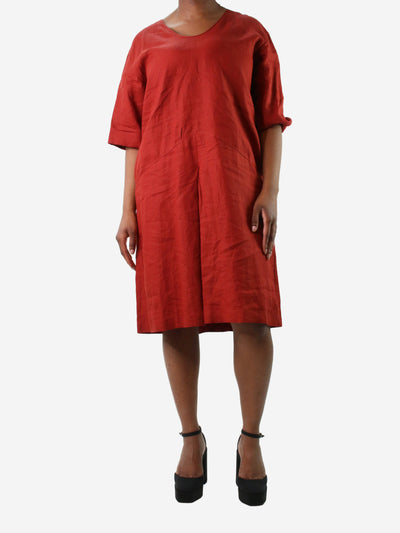 Rust orange short-sleeved linen dress - size UK 14 Dresses Margaret Howell 