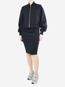 The Row Black nylon pencil skirt and bomber jacket set - size S