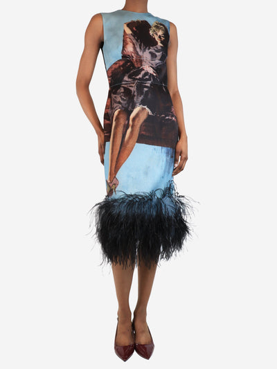 Prada Blue printed ostrich feather sleeveless dress - size UK 6 Dresses Prada