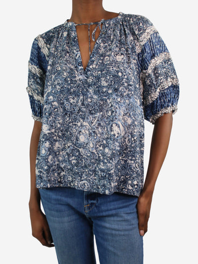 Blue printed keyhole blouse - size US 6 Tops Ulla Johnson 