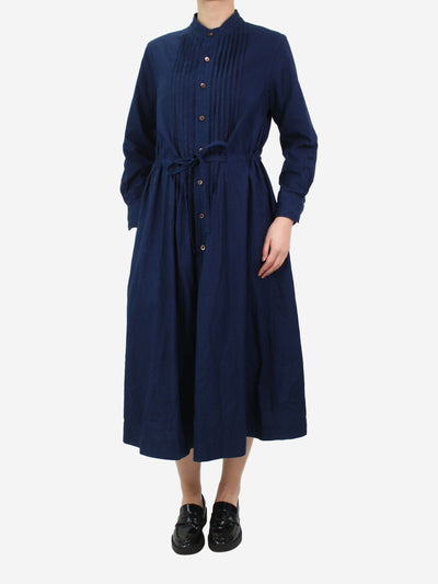 Blue cotton pleated dress - size UK 8 Dresses 45 RPM 