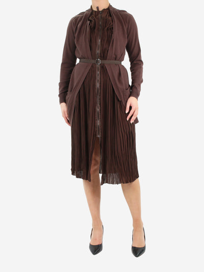 Brown pleated midi dress with attached cashmere knit - size UK 6 Dresses Bottega Veneta 