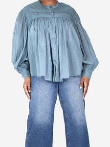 Isabel Marant Etoile Stone blue cotton smocked blouse - size UK 12