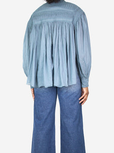 Isabel Marant Etoile Stone blue cotton smocked blouse - size UK 12