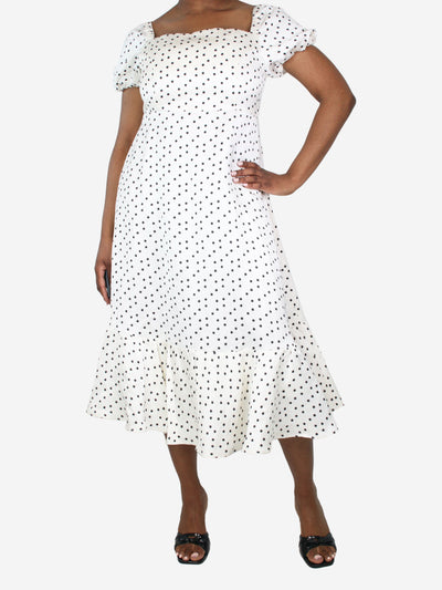 Cream off-shoulder polka-dot midi dress - size UK 14 Dresses Shrimps 