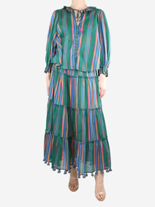 Zimmermann Multi striped ruffle blouse and midi skirt set - size UK 10