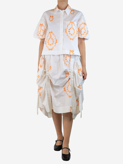 White and orange embroidered shirt and midi skirt set - size UK 10 Sets Simone Rocha