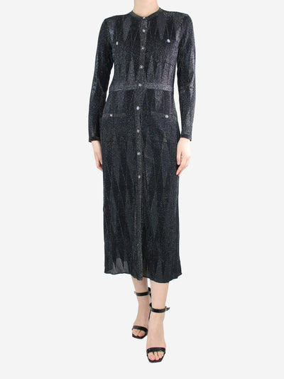 Black sparkly buttoned midi dress - size UK 12