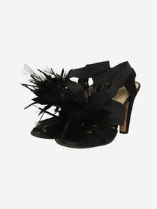 Prada Black strappy feather detail sandals heels - size EU 41