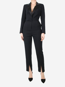self-portrait Black long-sleeved belted jumpsuit - size UK 8