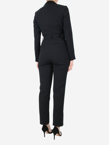 self-portrait Black long-sleeved belted jumpsuit - size UK 8