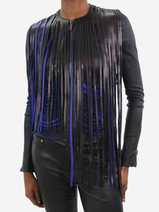 Nour Hammour Black leather fringe jacket - size FR 34