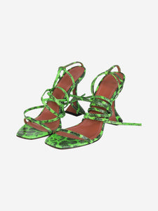 Amina Muaddi Bright green snakeskin strappy sandal heels - size EU 39