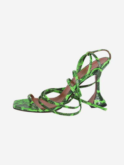 Bright green snakeskin strappy sandal heels - size EU 39