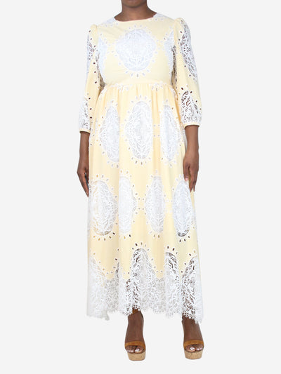 Pale yellow broderie-anglaise midi dress - size UK 12 Dresses Borgo De Nor