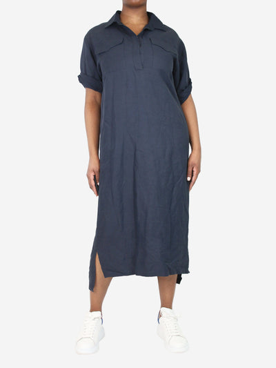 Blue short-sleeved linen-blend midi dress - size UK 12 Dresses Raey 