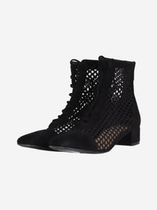 Christian Dior Black open-crochet lace-up low-heel boots - size EU 36.5