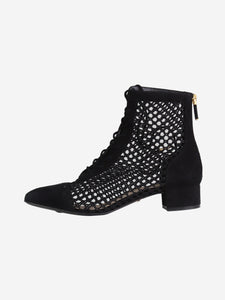 Christian Dior Black open-crochet lace-up low-heel boots - size EU 36.5