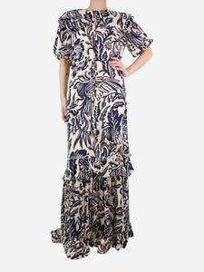 Johanna Ortiz Cream ruffle silk maxi dress - size UK 12