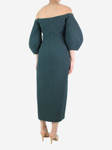 Gabriela Hearst Green off-shoulder puff sleeve midi dress - size