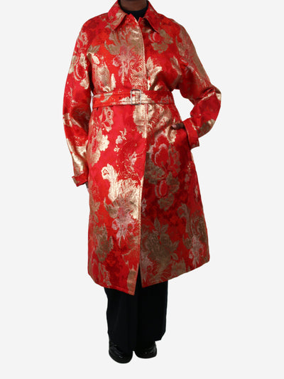 Red floral jacquard coat, with belt - size M Coats & Jackets Dries Van Noten 
