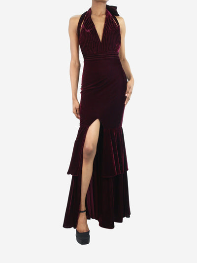 Burgundy velvet plunge maxi dress - size US 2 Dresses PatBo 
