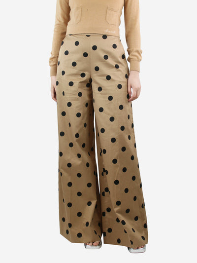 Beige wide-leg polka dot trousers - size UK 8